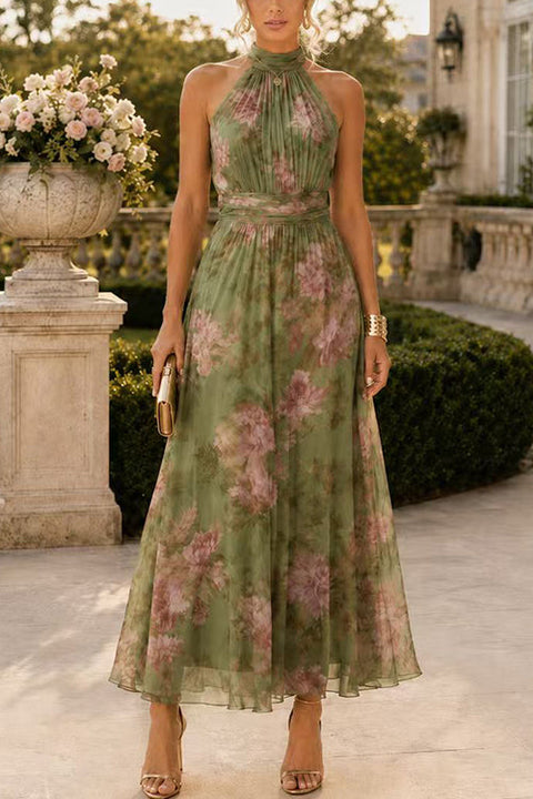 Febedress Sleeveless High Waist Floral Print Maxi Dress