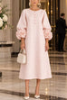 Febedress Floral Applique Puff Sleeve A-Line Midi Dress
