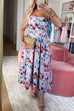 Strapless Tube Back Lace-up Floral Print Midi Dress