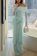 Febedress Off Shoulder Long Sleeves Knot Waist Draped Maxi Dress