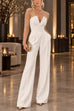 V Neck Strapless Pocketed Wide Leg Jumpsuit (A)