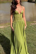 Febedress Halter Neck Back Lace-up Pleated Maxi Dress