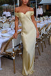 Febedress Off Shoulder Backless Cut Out Satin Maxi Dress