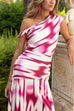Asymmetrical Shoulder Printed Flowy Maxi Dress