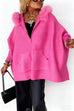 Febedress Dolman Sleeves Zipper Up Pocketed Jacket with Faux Fur Hood