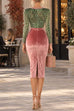 Febedress Leopard Print Colorblock Velvet Bodycon Midi Dress