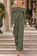 Off Shoulder Long Sleeves Knot Detail Maxi Dress