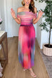 Off Shoulder Sunset Gradient Pleated Maxi Dress