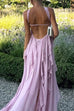 Febedress Sleeveless Open Back Ruffle Trim Slit Maxi Dress