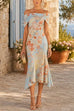 Febedress Off Shoulder Floral Print Irregular Hem Midi Dress
