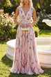 Deep V Neck Sleeveless Floral Print Swing Maxi Dress