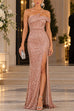 Febedress Asymmetric One Shoulder High Slit Sequin Maxi Dress