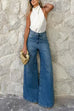 High Waist One Button Pocketed Wide Leg Pants