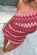 Febedress One Shoulder Sleeveless Color Block Crochet Mini Dress