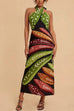 Febedress Halter Neck Backless Fish Print Maxi Dress