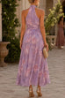 Febedress Sleeveless Waisted Floral Print Flowy Maxi Dress