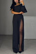 Febedress One Shoulder Long Sleeve Patchwork Wide Leg Jumpsuit