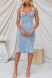 Spaghetti Strap Back Slit Denim Bodycon Dress