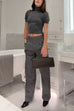 Febedress High Neck Puff Short Sleeves Sweater Top