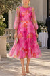 Febedress Floral Print Long Sleeve A-Line Organza Midi Dress