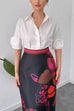 Lapel Short Sleeves Button Up Flower Detail Shirt
