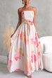 Strapless Tube Tie Waist Floral Print Maxi Dress