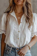 Febedress Lapel Short Sleeves Button Up Lace Trim Top