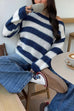 Febedress Drop Shoulder Striped Casual Pullover Sweater