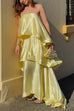 Febedress Adjustable Strap Ruffle Layered Satin Maxi Dress