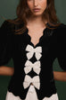 Puff Short Sleeves Bow Detail Scallop Trim Velvet Top