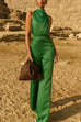 High Rise Buttons Detail Straight Leg Pants