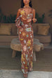 Febedress Cowl Neck Open Back Printed Maxi Dress with Scarf