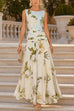 Febedress Boat Neck Sleeveless Floral Print A-line Maxi Dress