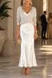 Febedress V Neck Drop Shoulder Sweater and Satin Maxi Cami Dress Set (A)