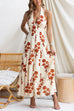 Halter V Neck Backless Floral Print Maxi Dress