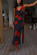 Febedress Cowl Neck Backless Floral Print Maxi Dress with Scarf