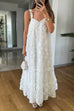 Febedress V Neck Sleeveless Flower Applique Ruffle Maxi Dress