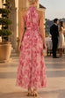 Febedress Sleeveless Zipper Back Waisted Floral Print Maxi Dress