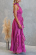 Halter Neck Ruffle Flowy Maxi Dress