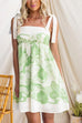Febedress Bow Shoulder Sleeveless High Waist Floral Print Mini Dress