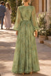 Febedress V Neck Puff Long Sleeves Floral Print Maxi Dress