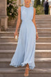 Febedress Crewneck Sleeveless Zipper Back Waisted Maxi Dress