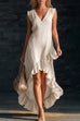 Febedress V Neck Sleeveless High Low Hem Ruffle Maxi Dress