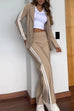 Febedress Color Block Open Front Blazer Elastic Waist Slit Wide Leg Pants Set