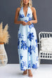 Halter V Neck Back Lace-up Waisted Floral Print Maxi Dress