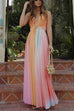 Deep V Neck Sleeveless Rainbow Maxi Dress