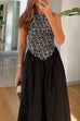 Febedress Crewneck Sleeveless Glitter Sequin Splice Maxi Dress