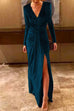 Febedress Deep V Neck Slit Ruched Velvet Party Dress(5 Colors Available)