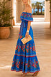 Febedress Off Shoulder Bow Waist Floral Print Ruffle Maxi Dress