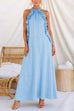 Febedress Sleeveless Linen Blend Ruffle Pocketed Maxi Dress